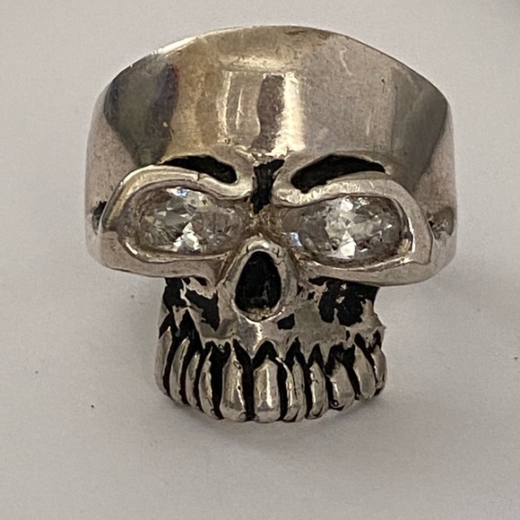 925 Silver skull ring sugar biker clear cz stones - Picture 3 of 5